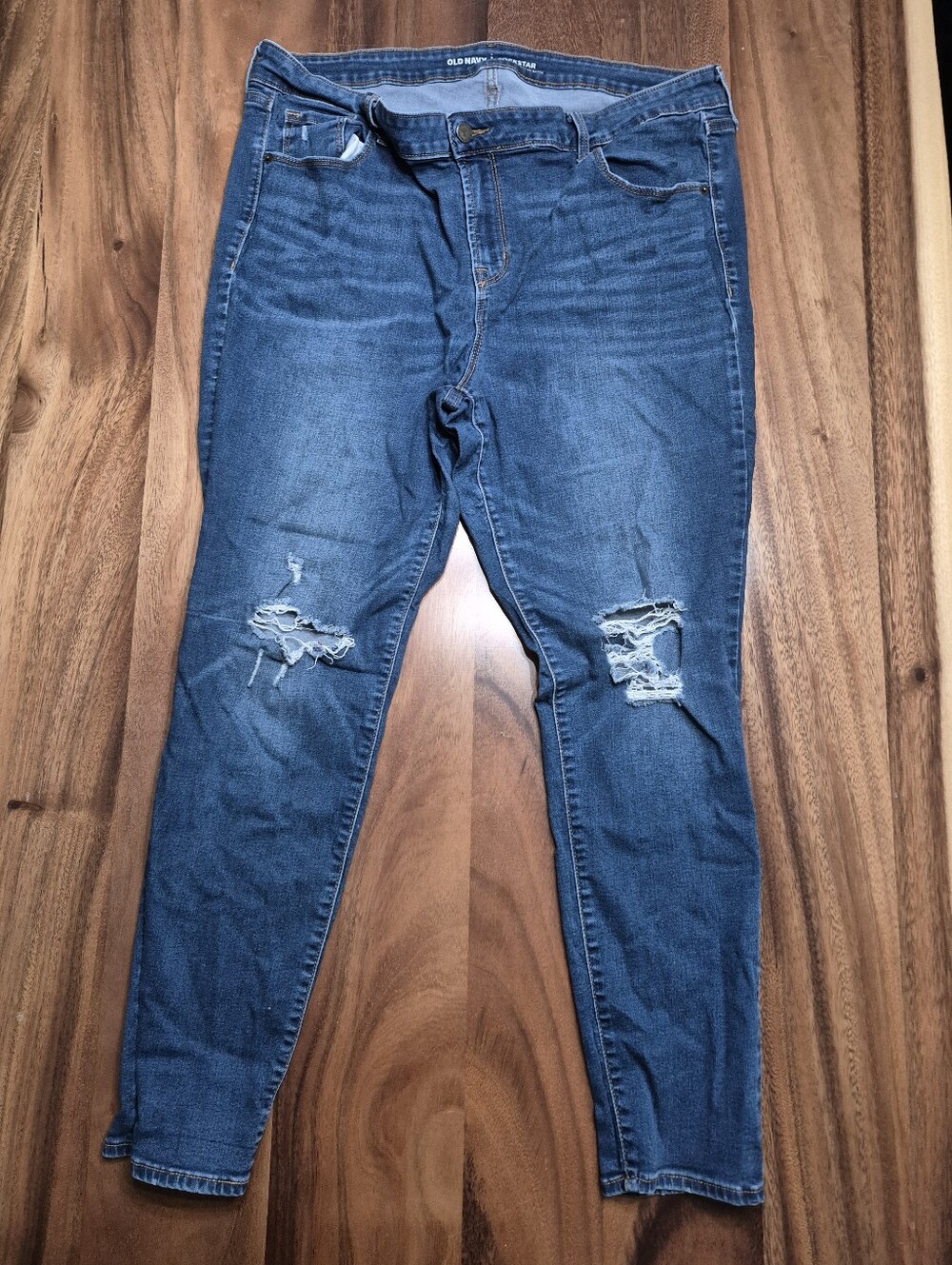Old Navy Blue Rockstar Mid Rise Distressed Skinny Jeans